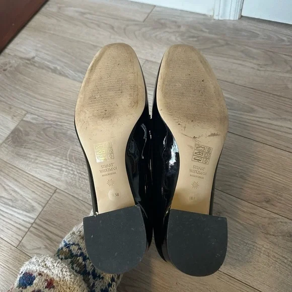 Stuart Weitzman Wylie 45 Block Black Patent Finish Loafers